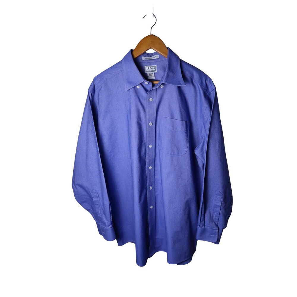 L.L.Bean Men's 16.5 33 Blue Wrinkle Resistant Cotton Long Sleeve Dress Shirt